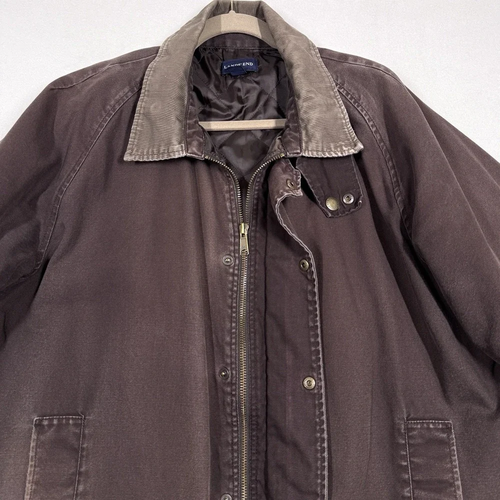 Lands End Jacket Men XL Tall Chore Coat Barn Field Canvas Quilted Workwear Brown